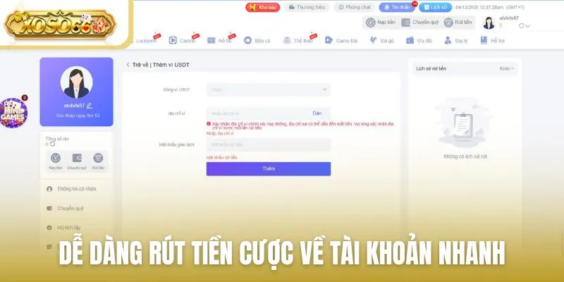 Dễ dàng rút tiền cược về tài khoản nhanh chỉ với vài bước