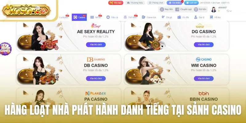 Hàng loạt nhà phát hành danh tiếng có mặt tại sảnh casino