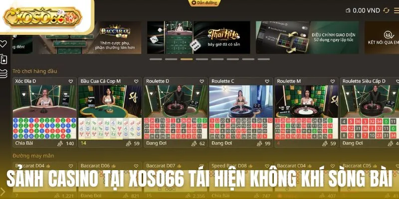 Sảnh casino tại Xoso66 tái hiện không khí sòng bài chuyên nghiệp