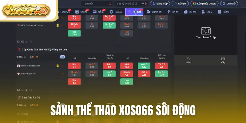 Sảnh thể thao Xoso66 sôi động