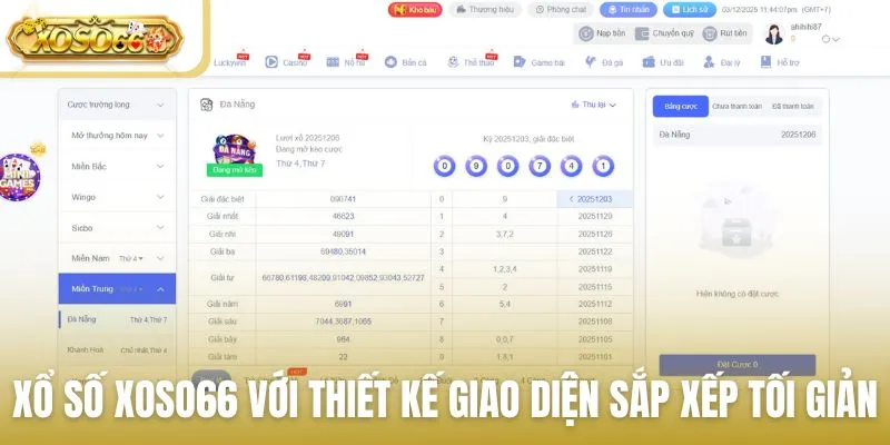 Sảnh xổ số Xoso66 với thiết kế giao diện sắp xếp tối giản