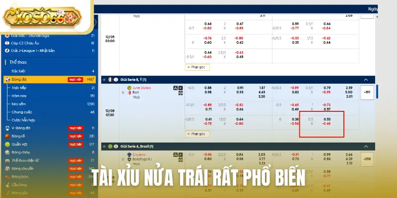 Tài xỉu nửa trái rất phổ biến